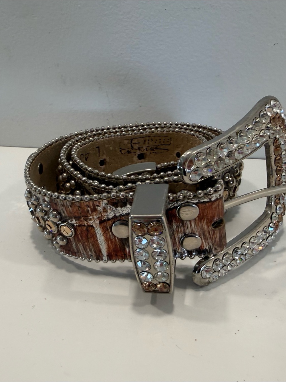 B.B. Simon Brown Belt with Swarovski Crystal and Silver Rhinestone Western Belt